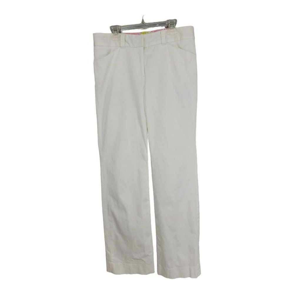 Lilly Pullitzer Pants Straight Leg Flat Front Chino Khaki White Size 4